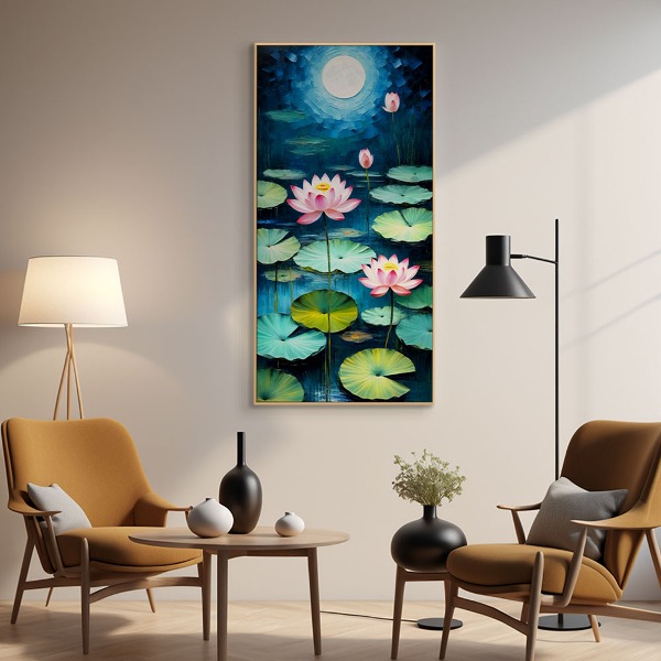 인테리어그림 캔버스액자 거실 카페 갤러리 공간액자 달빛 아래 연꽃 연못