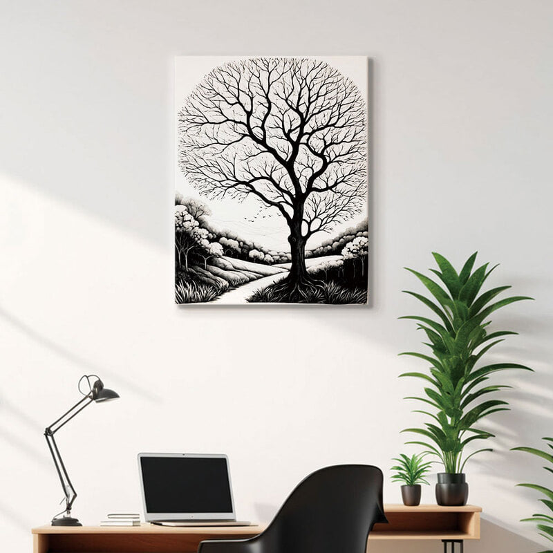 인테리어그림 캔버스액자 거실 카페 갤러리 공간액자 세로형 흑백의 조화 나무의 꿈