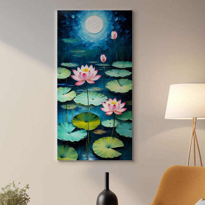 인테리어그림 캔버스액자 거실 카페 갤러리 공간액자 달빛 아래 연꽃 연못