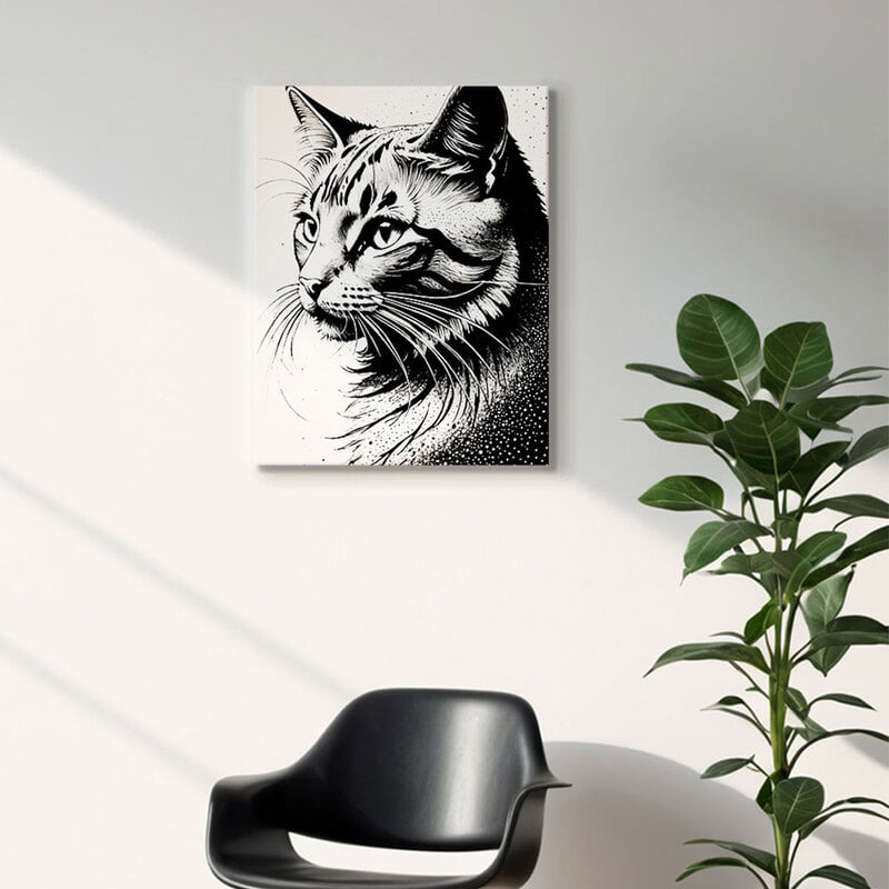 인테리어그림 캔버스액자 거실 카페 갤러리 공간액자 세로형 신비고양이 흑백의 대비