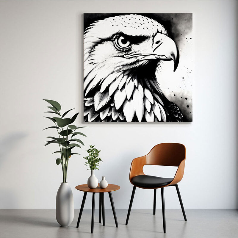 정사각형 인테리어그림 캔버스액자 독수리의 흑백 초상