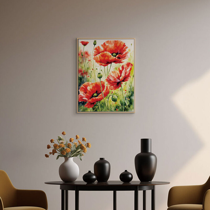 인테리어그림 캔버스액자 거실 카페 갤러리 공간액자 세로형 양귀비꽃의 아침