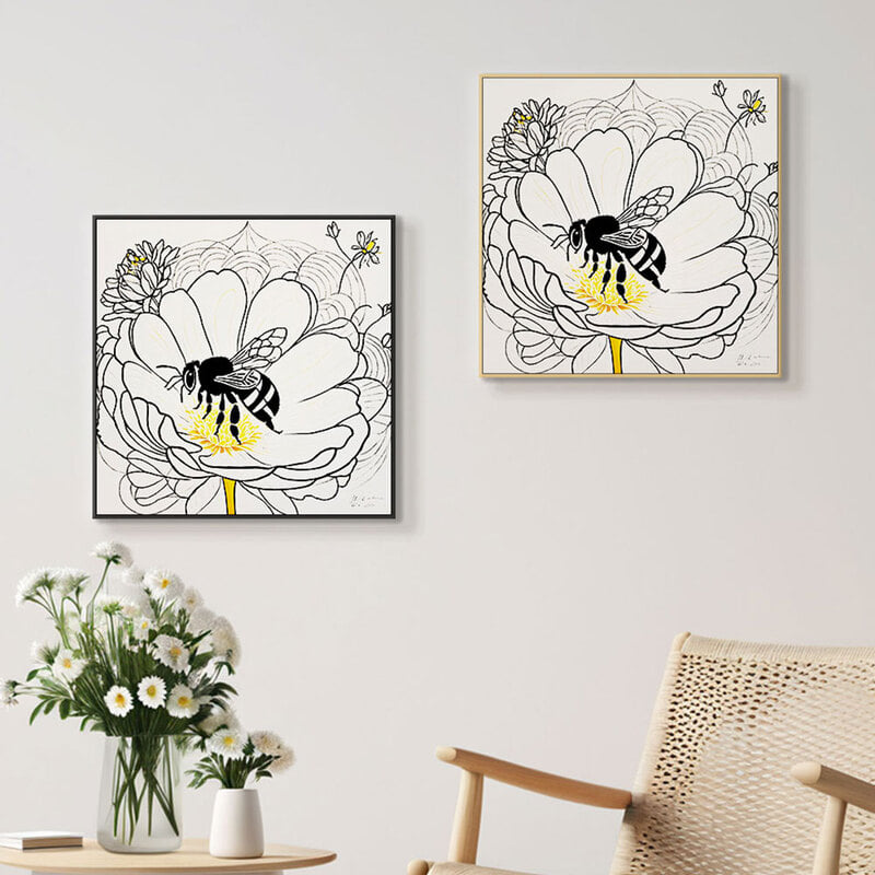 정사각형 인테리어그림 캔버스액자 꿀벌과 꽃