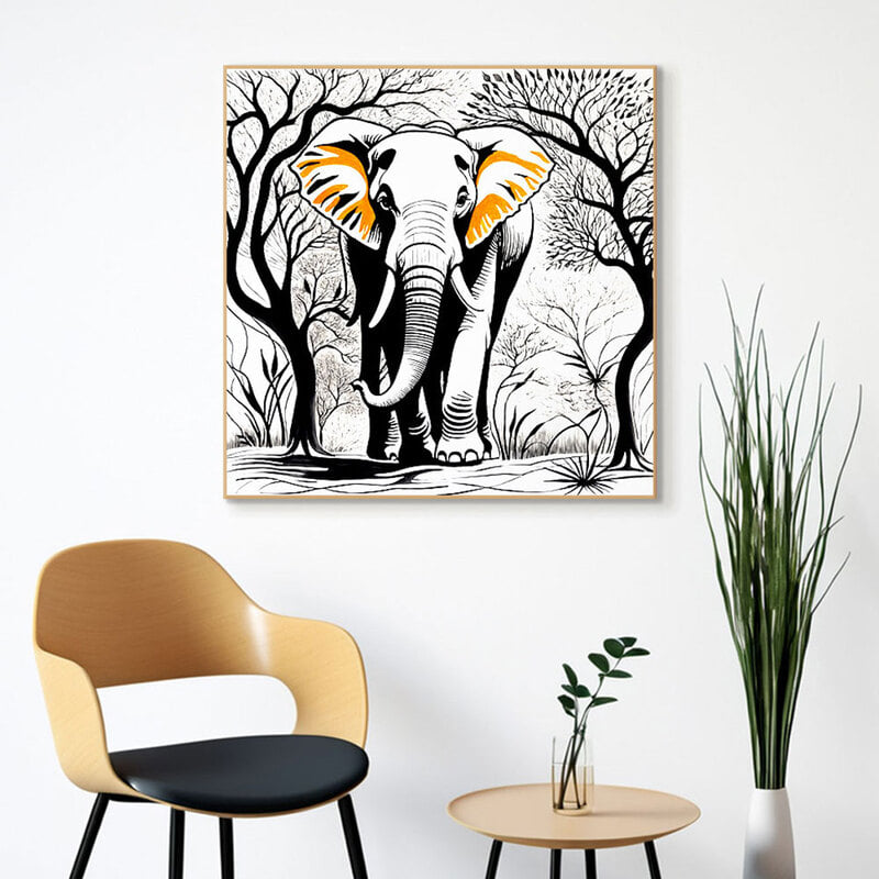 정사각형 인테리어그림 캔버스액자 색채를 머금은 코끼리의 모노크롬 초상