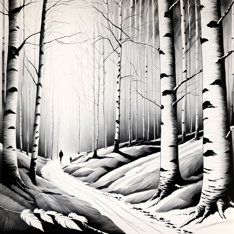 정사각형 인테리어그림 캔버스액자 겨울 숲의 고요함