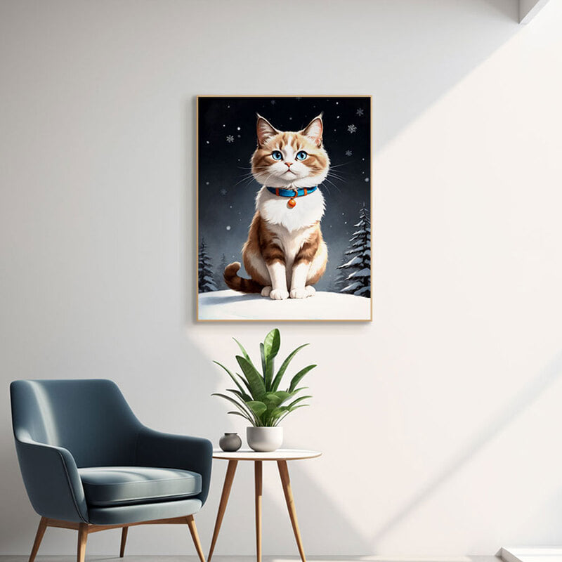 인테리어그림 캔버스액자 거실 카페 갤러리 공간액자 세로형 겨울왕국의 작은고양이