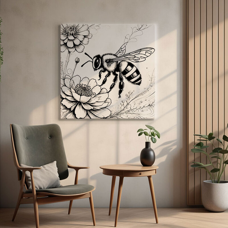 정사각형 인테리어그림 캔버스액자 모노크롬 꿀벌