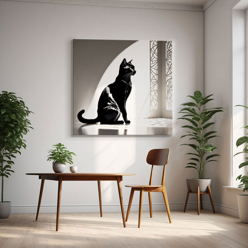 정사각형 인테리어그림 캔버스액자 교차하는 빛과 함께한 고양이