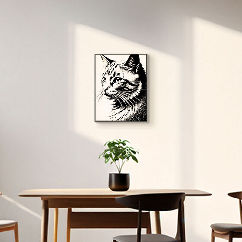 인테리어그림 캔버스액자 거실 카페 갤러리 공간액자 세로형 신비고양이 흑백의 대비