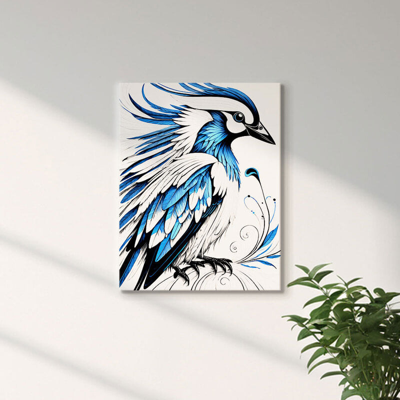인테리어그림 캔버스액자 거실 카페 갤러리 공간액자 세로형 유려한 푸른 깃털의 비상