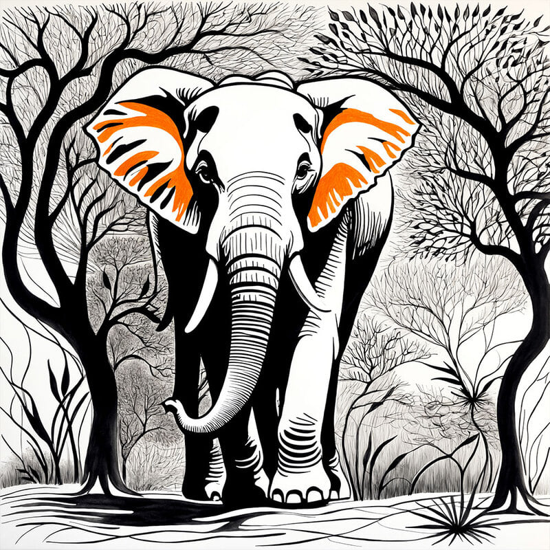 정사각형 인테리어그림 캔버스액자 색채를 머금은 코끼리의 모노크롬 초상