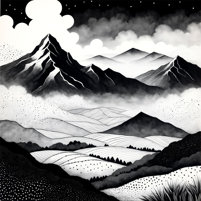 정사각형 인테리어그림 캔버스액자 자연의 숨결 흑백 산맥