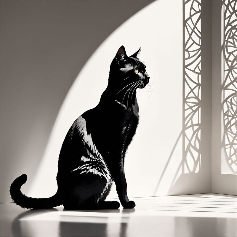 정사각형 인테리어그림 캔버스액자 교차하는 빛과 함께한 고양이