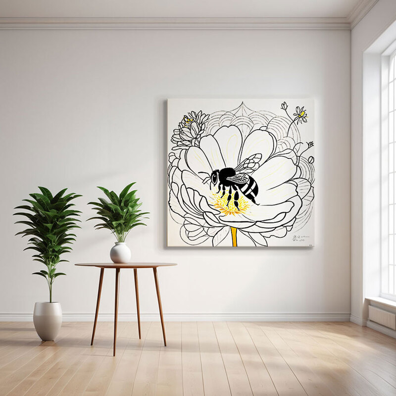 정사각형 인테리어그림 캔버스액자 꿀벌과 꽃