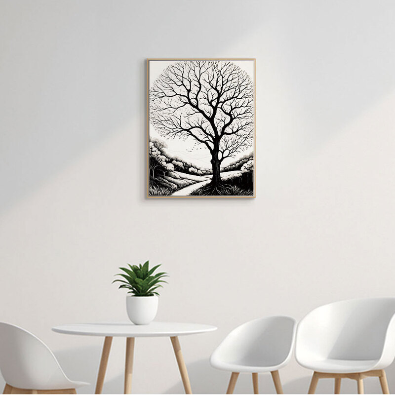 인테리어그림 캔버스액자 거실 카페 갤러리 공간액자 세로형 흑백의 조화 나무의 꿈