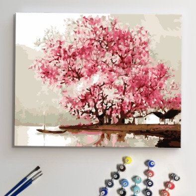 미술시간  DIY명화그리기 분홍빛나무 50x40 E013 도안 캔버스 물감 붓 페인팅 세트