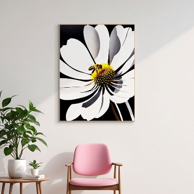 인테리어그림 캔버스액자 거실 카페 갤러리 공간액자 세로형 태양을 닮은 화려한 꽃 위의 벌