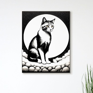 인테리어그림 캔버스액자 거실 카페 갤러리 공간액자 세로형 달빛 아래 고양이