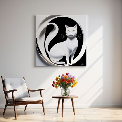 정사각형 인테리어그림 캔버스액자 아르누보 고양이